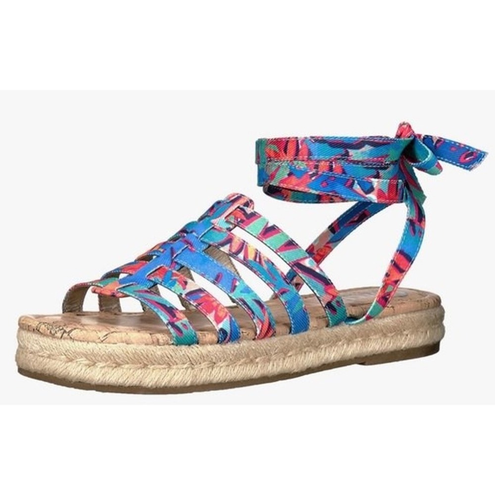 Circus by Sam Edelman Sandals Womens 7.5 Lace Up Espadrille Tropical Print Blue